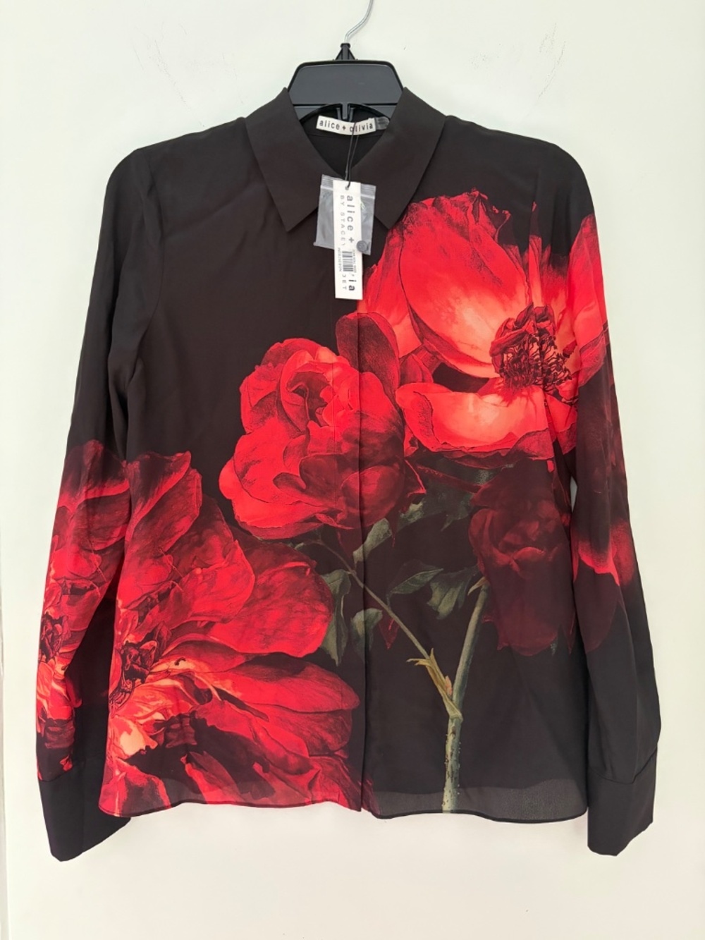 Alice + Olivia Brady Slim Peony Floral Silk Blouse size S - Picture 6 of 13
